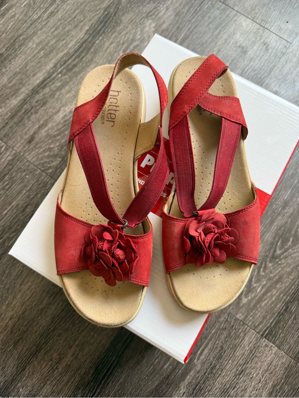 hotter Red Floral Slingback Sandals for Women
